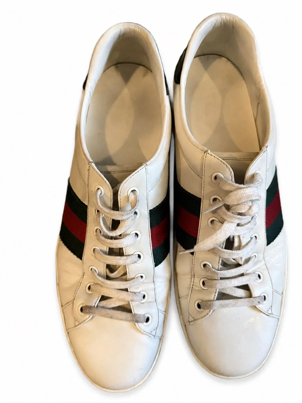 Gucci Ace Web Stripe Leather Sneakers Green Croc Heel Size 12